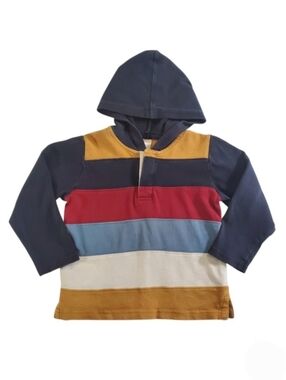 K1119 * Gymboree Boys Striped Rugby Hoodie Blue Yellow Red Size 3T